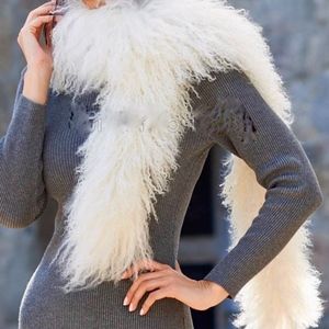 White Mongolian Lamb Tibetan Fur Boa Scarf Stole
